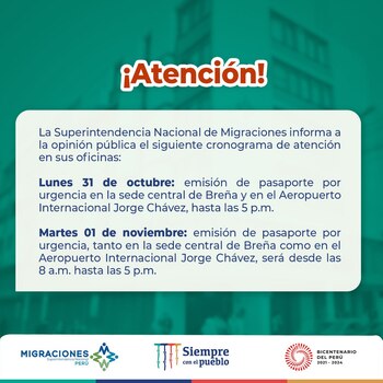 Migraciones atenderá este martes 1