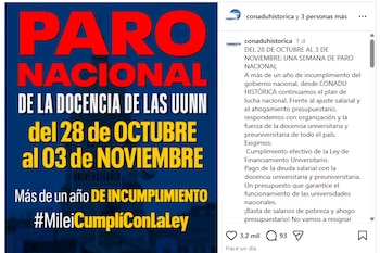 El comunicado con el que CONADU Histórica confirmó el paro nacional previsto del 28 de octubre al 3 de noviembre