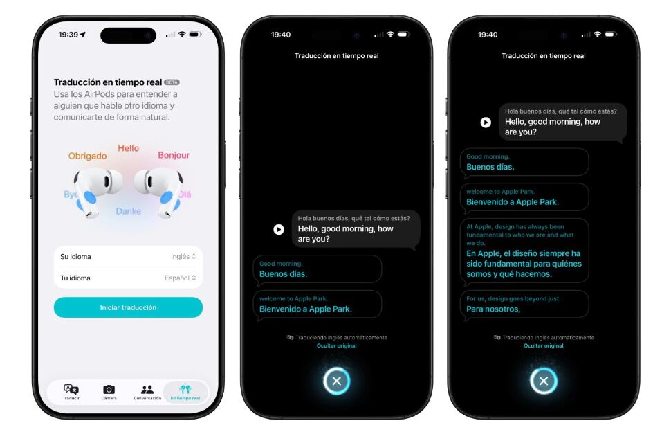 Traducción en tiempo real para los AirPods llega a la Unión Europea.