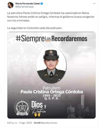 La senadora María Fernanda Cabal