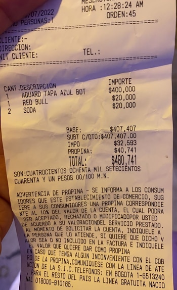 Factura cobrada a turista caleño
