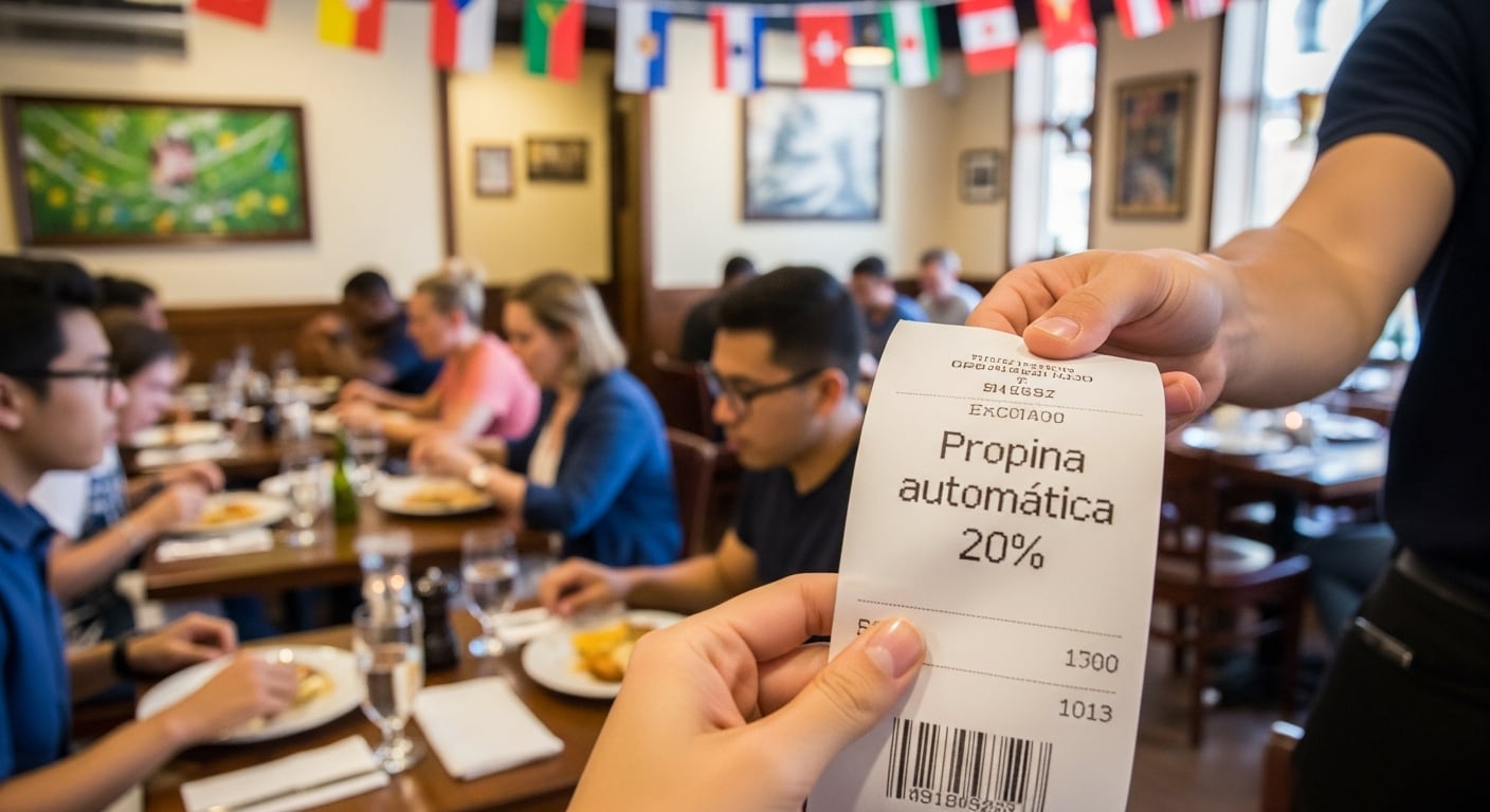 Un camarero entrega una cuenta con una