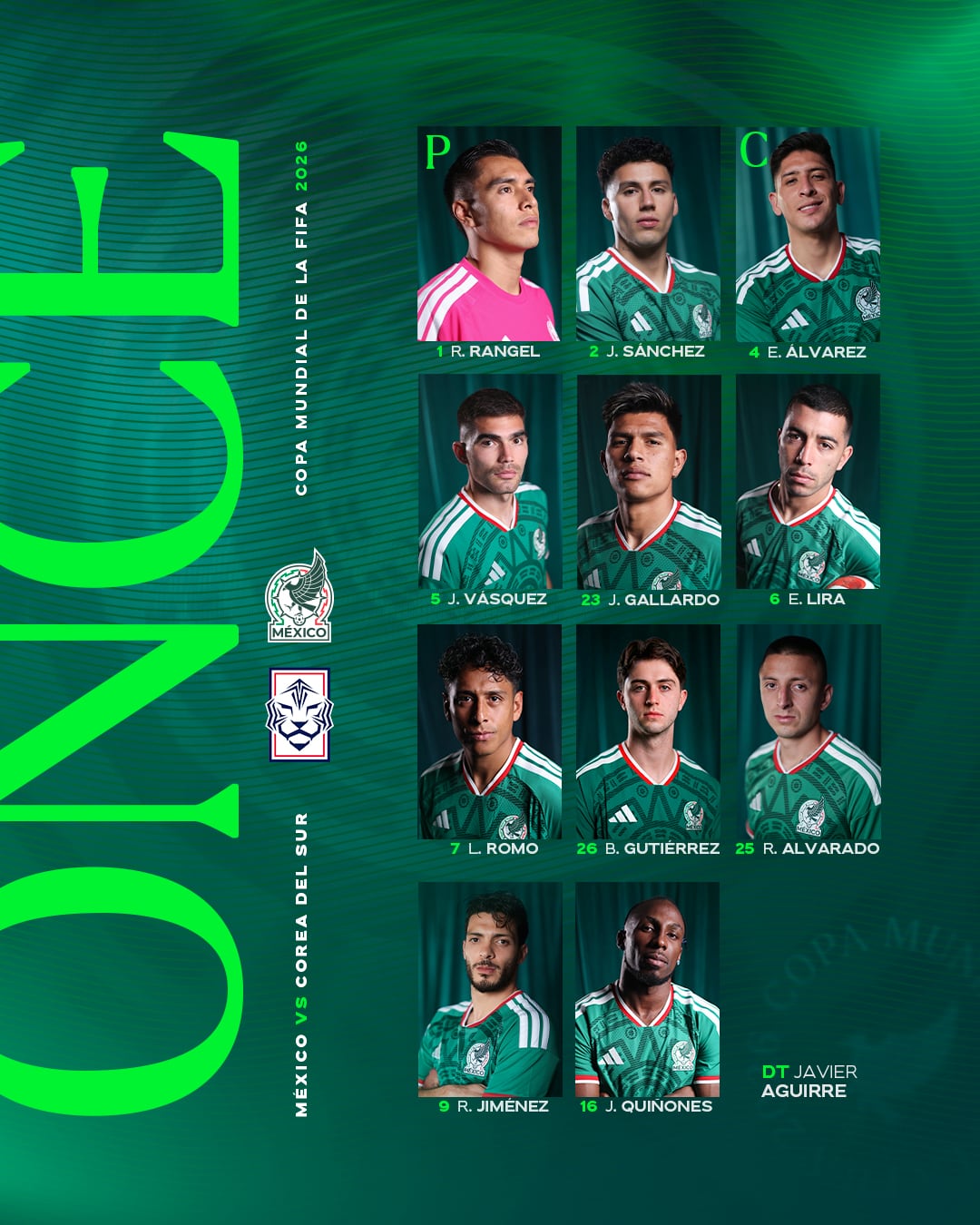 La alineación titular del Tri para el enfrentamiento contra Corea. (X/ @miseleccionmx)