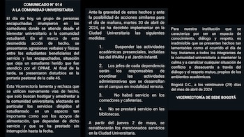 Comunicado Universidad Nacional sobre suspensión