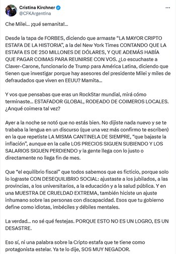 El mensaje que había publicado