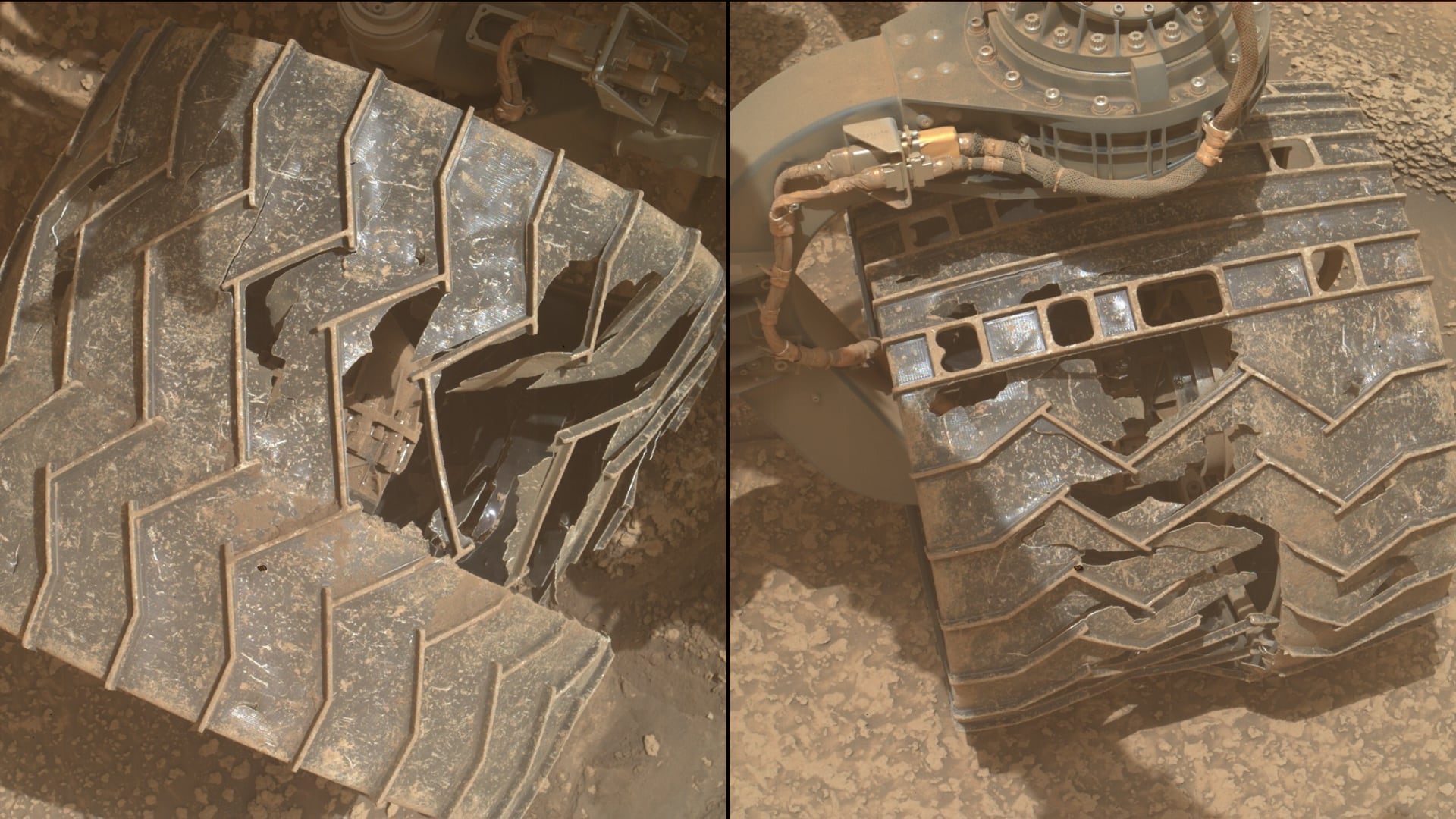 Asi lucen las ruedas rotas del rover Curiosity de la NASA tras casi 14 años de misión en Marte