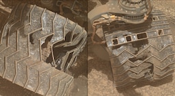 Asi lucen las ruedas del rover Curiosity de la NASA tras casi 14 años de misión en Marte