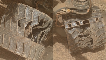 Asi lucen las ruedas del rover Curiosity de la NASA tras casi 14 años de misión en Marte