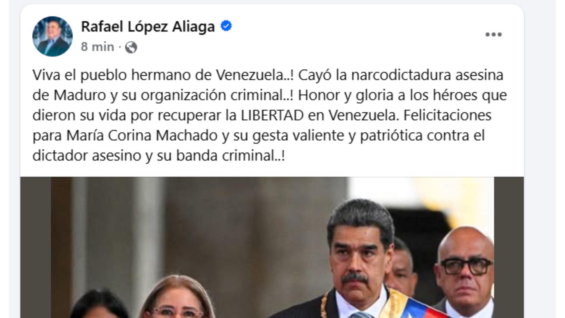Rafael López Aliaga se pronuncia tras captura de Maduro