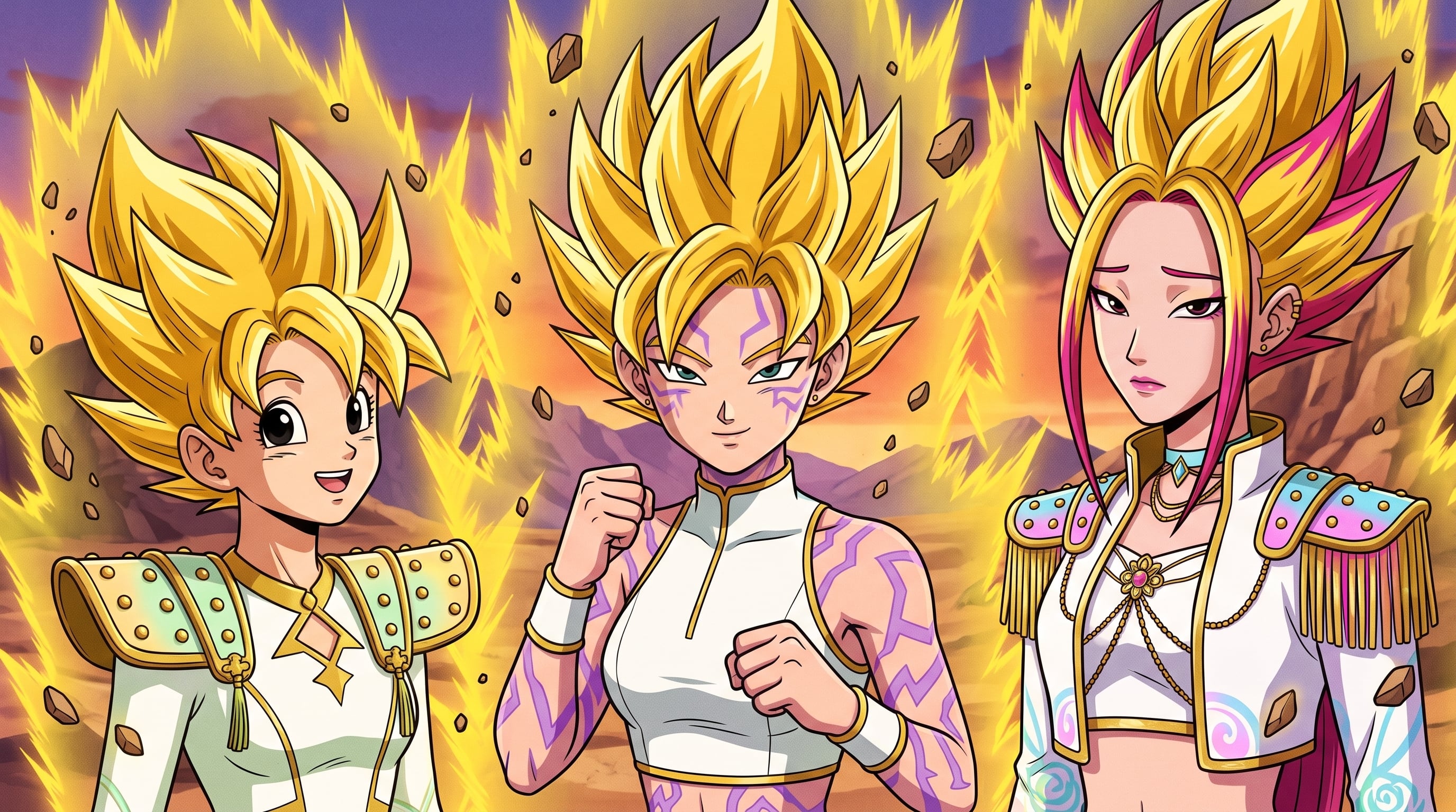 Así se ve una representación de Las Guerreras K-pop como Super Saiyajin. (Foto: Gemini)