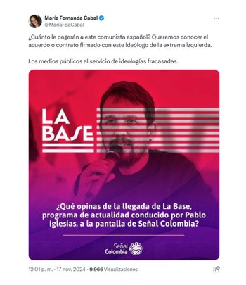 La senadora María Fernanda Cabal