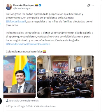 El presidente del Senado, Honorio Henríquez, celebró la aprobación de la proposición de dar un día de salario para apoyar a las víctimas del terremoto - crédito @honohenriquez/X