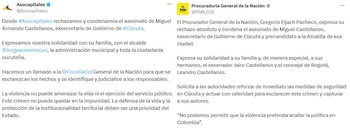 Asocapitales y Procuraduría se pronunciaron sobre el asesinato y solicitaron acciones para esclarecer los hechos y capturar a los responsables. - crédito X