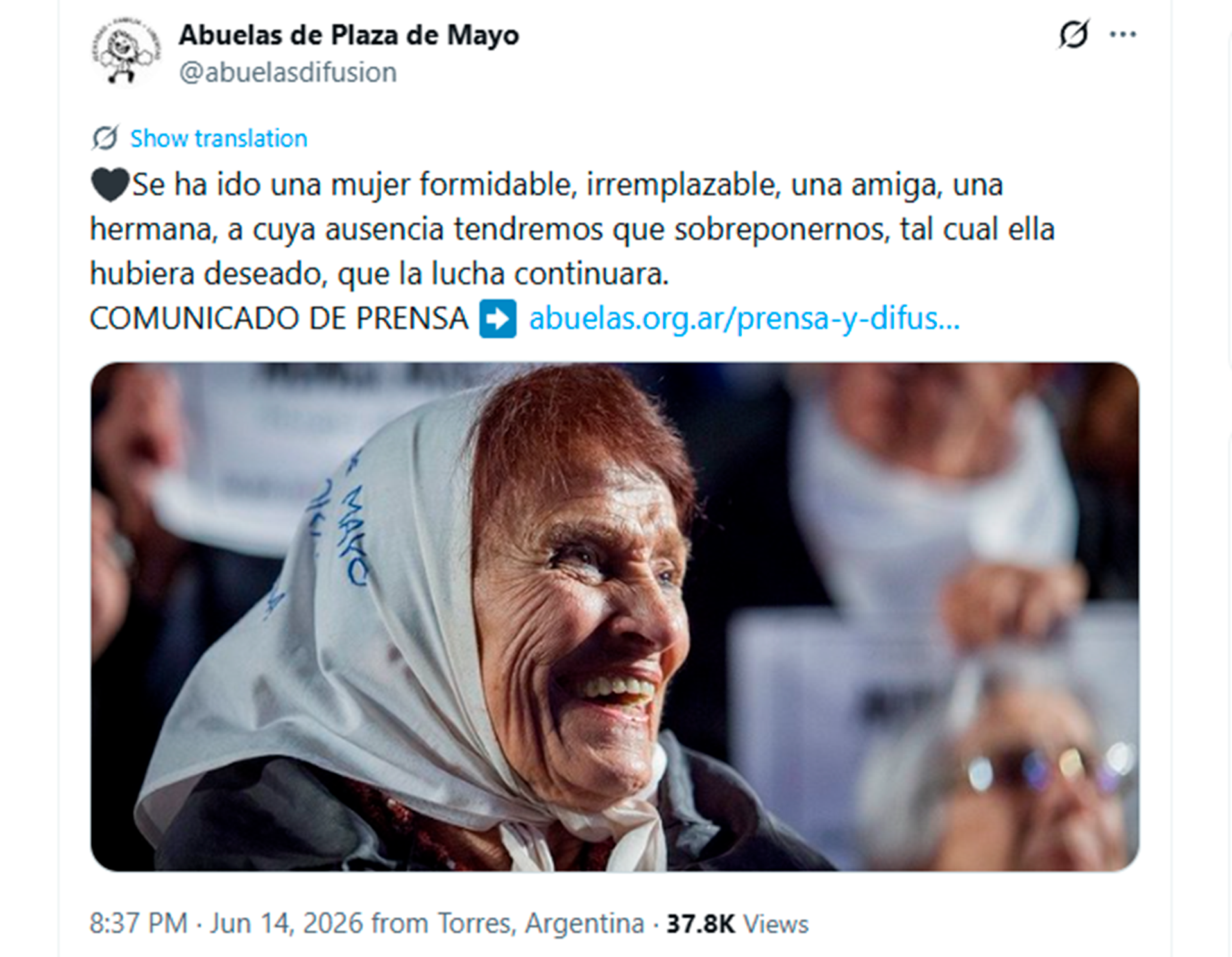 La despedida de Abuelas de Plaza de Mayo