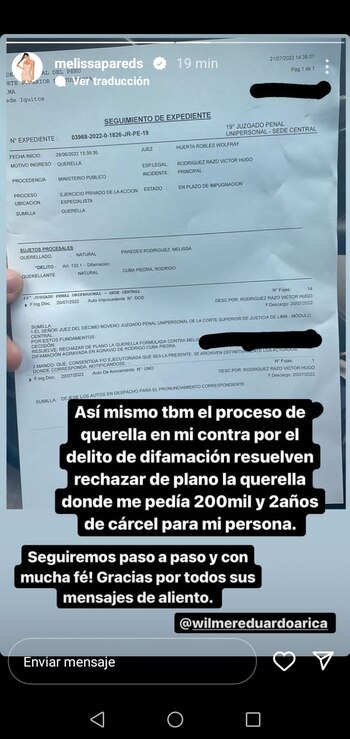 Melissa Paredes se pronuncia en