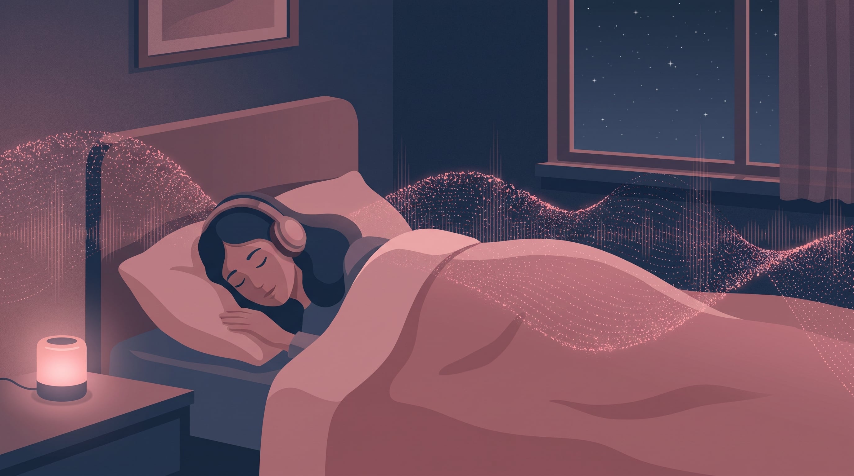 Una persona duerme en su habitación con auriculares mientras una onda de ruido rosa promueve un descanso reparador durante la noche. (Imagen Ilustrativa Infobae)