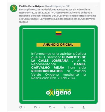 Verde Oxígeno devuelve a De