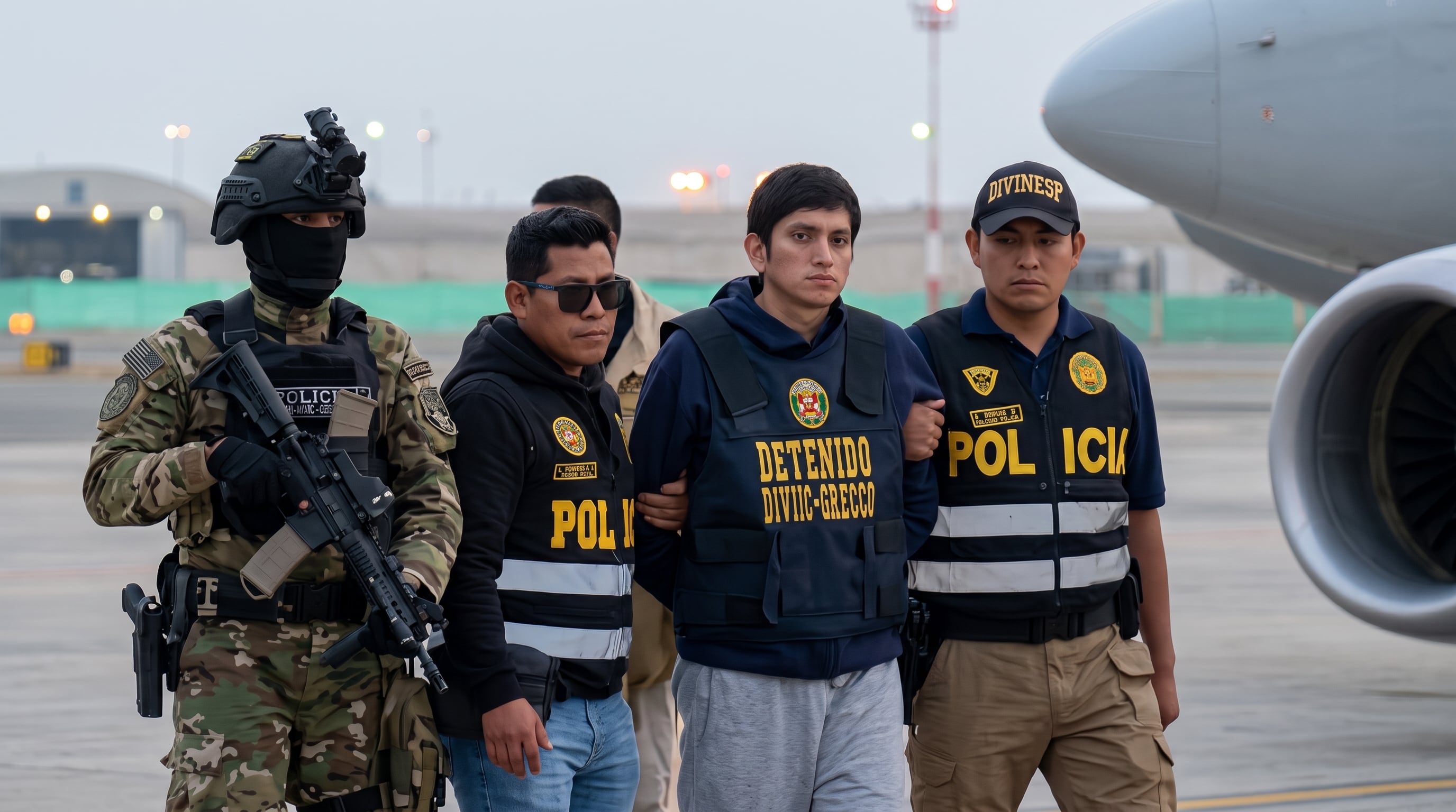 El traslado de Jhonsson Pulpo desde Juliaca se realizó en una aeronave Hércules de la Fuerza Aérea del Perú bajo un fuerte dispositivo de seguridad. (Crédito: Video captura/ Canal N)