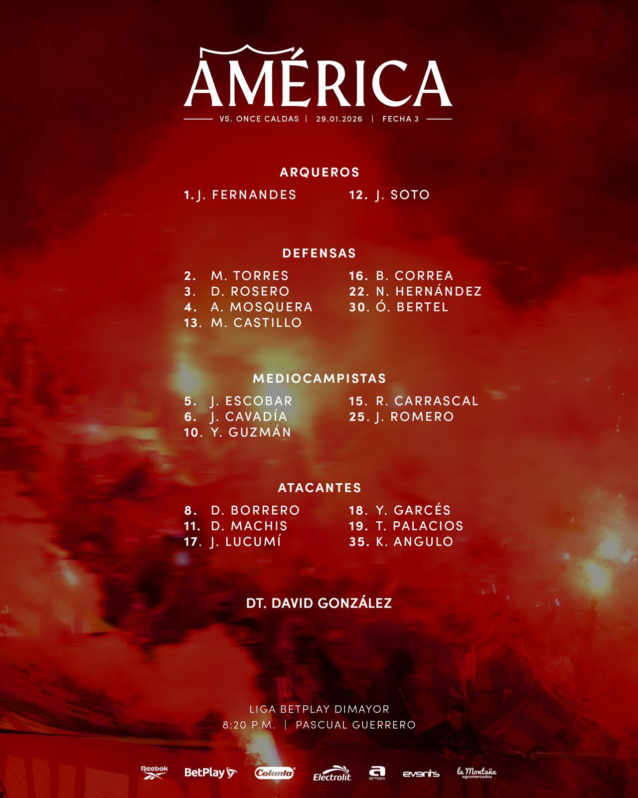 David González tendrá el siguiente grupo de jugadores - crédito Jefatura de Prensa del América de Cali