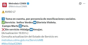 Avance en tiempo real de las diversas líneas de la red de transporte público capitalino.