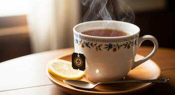 Taza de infusión de hierbas como hibisco o manzanilla, alternativa saludable pero complementaria al agua simple