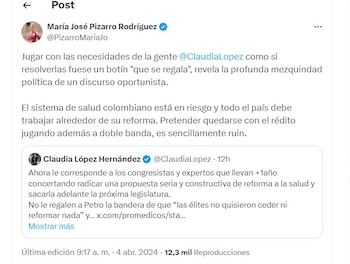 María José Pizarro arremete en contra de la exalcaldesa Claudia López - crédito @PizarroMariaJo
