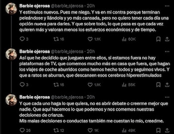 Una mujer defiende el aburrimiento infantil durante vacaciones sin internet (X: @barbie_ojerosa)