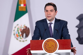 El titular del Servicio de Administración Tributaria (SAT), Antonio Martínez Dagnino, durante 'La Mañanera' de este miércoles. (Crédito: Gobierno de México)