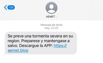 Ejemplo del SMS fraudulento (Aemet)