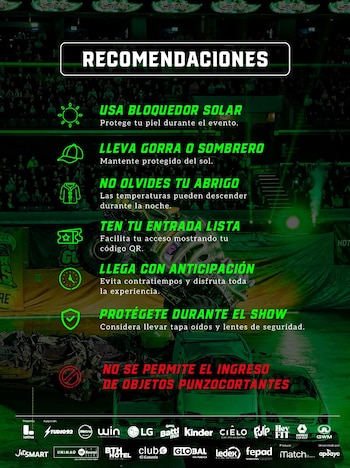 La organización recomienda llevar bloqueador, gorra, abrigo y protección auditiva para disfrutar el show con seguridad. IG
