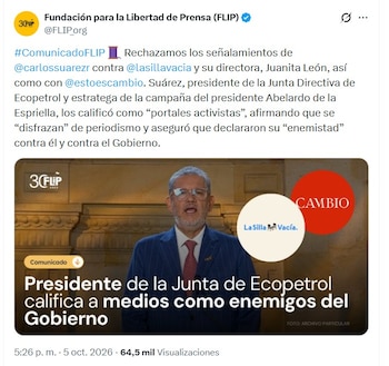 El comunicado por parte de la Flip se emitió la tarde del lunes 5 de octubre de 2026 vía X - crédito @FLIP_org/X