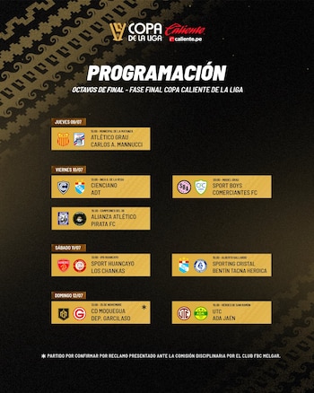 Horarios confirmados de los octavos de final de la Copa de la Liga 2026. Crédito: Copa de la Liga.