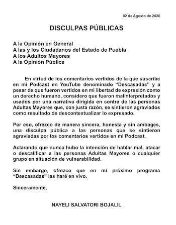 En un mensaje difundido en X, la legisladora dirige un escrito a la ciudadanía de Puebla y a la opinión pública, donde afirma que sus dichos se interpretan de otra manera y reconoce que hubo agravio