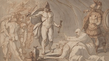 Dibujo de Odiseo en el Hades, realizado en el siglo XVIII por Johann Heinrich Lips.