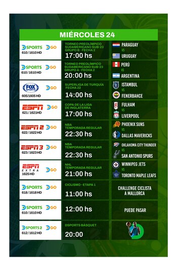 Agenda deportiva Miércoles 24 de enero