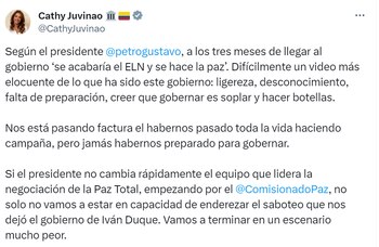 La congresista había criticado horas antes la gestión del Gobierno nacional - crédito red social X
