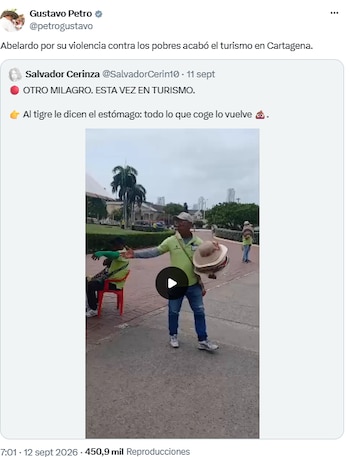 Gustavo Petro afirmó que “se acabó el turismo” en Cartagena - crédito @petrogustavo/X