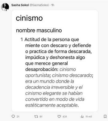 Sasha Sokol no habló directamente