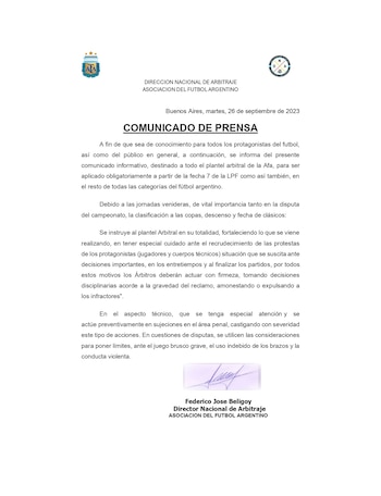 El comunicado de la Dirección