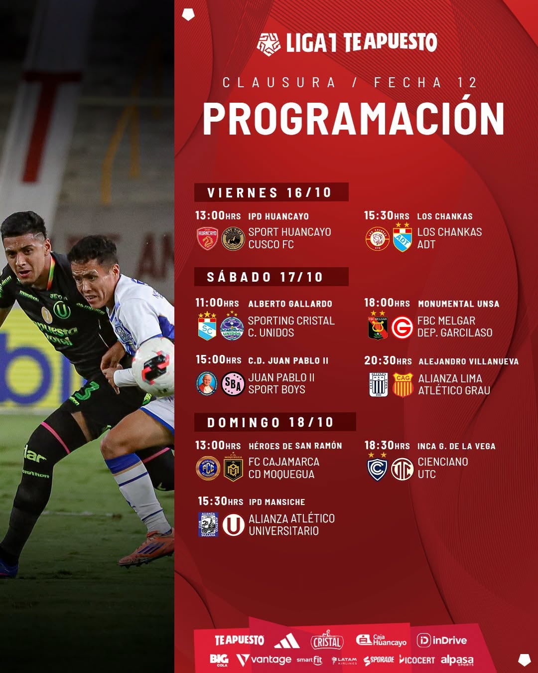 Programación de la fecha 12 del Torneo Clausura de la Liga 1 2026. - créditos: Liga 1