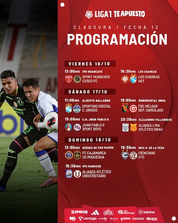 Programación de la fecha 12 del Torneo Clausura de la Liga 1 2026. - créditos: Liga 1