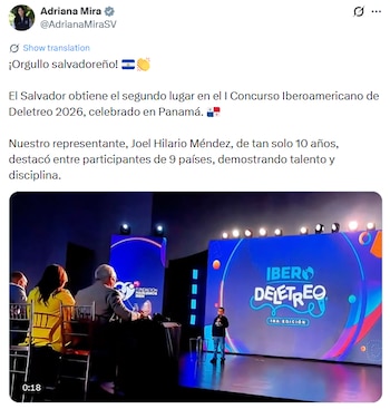 Joel Hilario Méndez, de 10 años, recibe el reconocimiento de la vicecanciller Adriana Mira en sus redes sociales. (Cortesía: Adriana Mira)