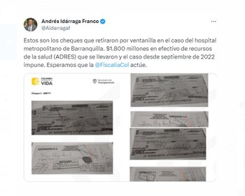 Secretario de Transparencia compartió denuncia que hizo por desfalco Millonario en Barranquilla - crédito @Aidarragaf/X