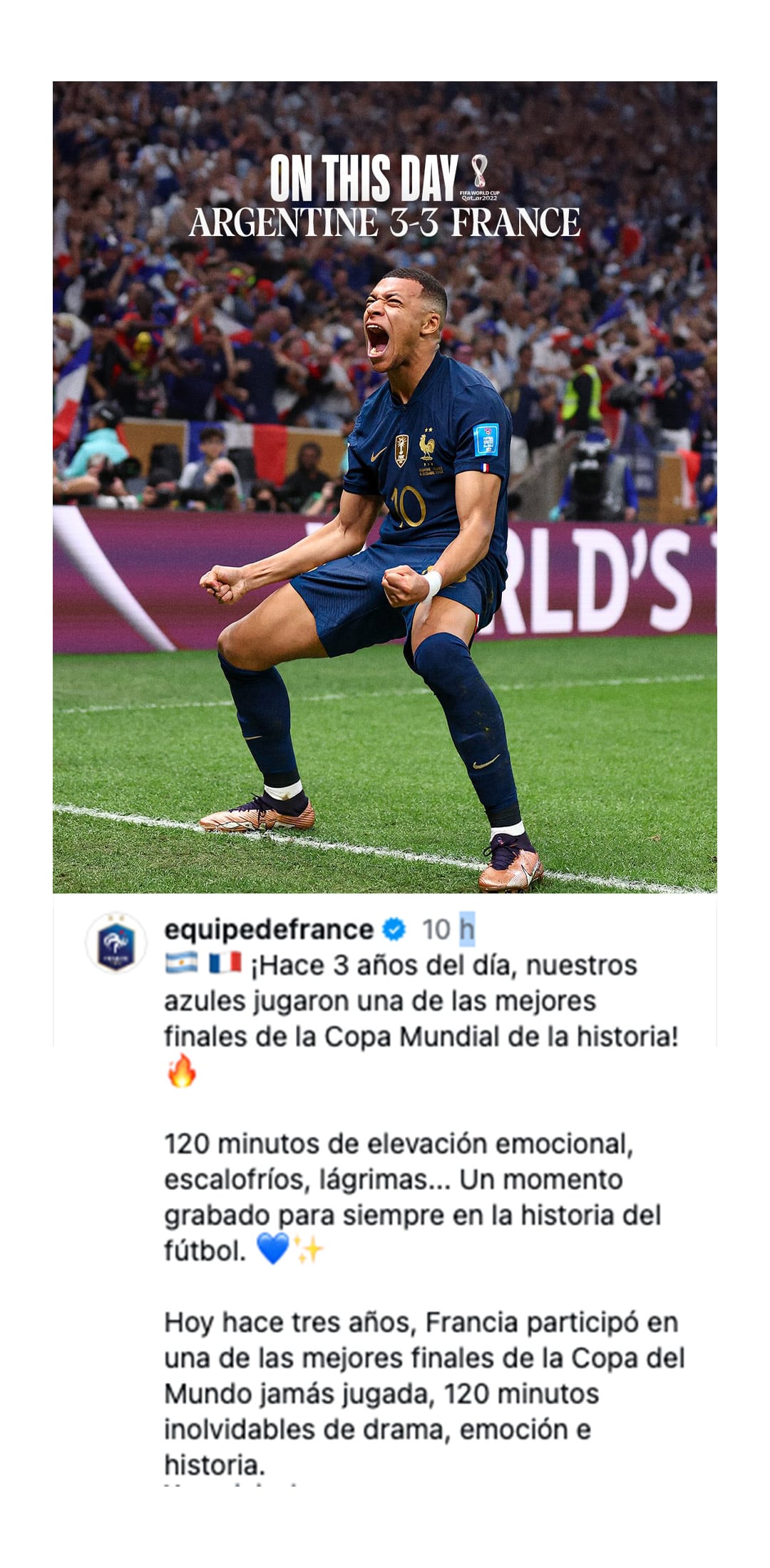 El posteo de Francia a tres años de la final del Mundial de Qatar contra Argentina (Instagram)