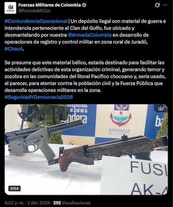 El Comando General de las Fuerzas Militares celebró la contundencia del despliegue militar contra estructuras criminales en Chocó - crédito @FuerzasMilCol / X