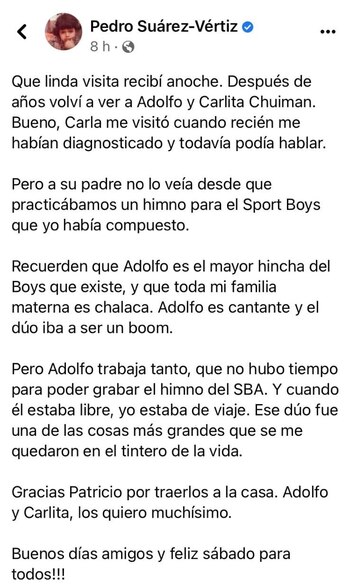 Pedro Suárez Vértiz reveló que