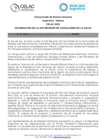 Comunicado de la CELAC
