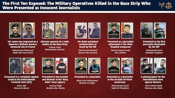 Los primeros diez de la lista que difundió el Ejército de Israel: personas que, según el Ejército, integraban grupos armados y fueron presentadas como periodistas. No se verificó de forma independiente (Fuerzas de Defensa de Israel)