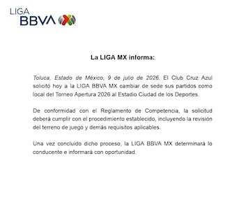 La Liga MX hizo oficial la solicitud de Cruz Azul para cambiar su estadio para los juegos de local (Liga MX)