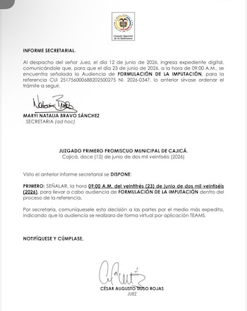 La audiencia fue fijada por el Juzgado Primero Promiscuo Municipal de Cajicá - crédito @julianquintanat/X